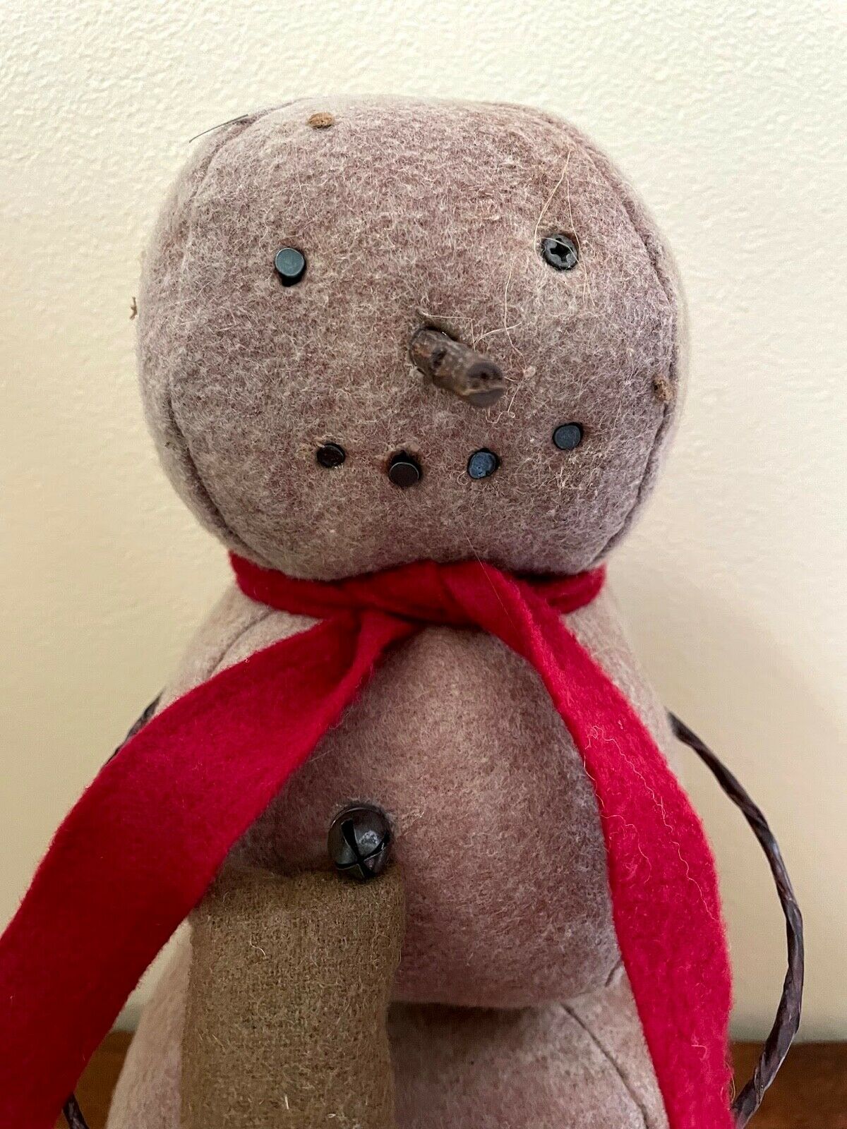 Primitive Farmhouse Christmas Rustic 11” Herbery Snowman wire arms Top Hat - The Primitive Pineapple Collection