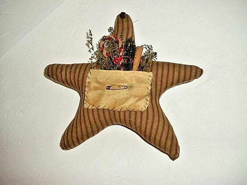 Primitive/Country Extra Large Christmas Red Ticking Star with Sweet Annie 11" - The Primitive Pineapple Collection