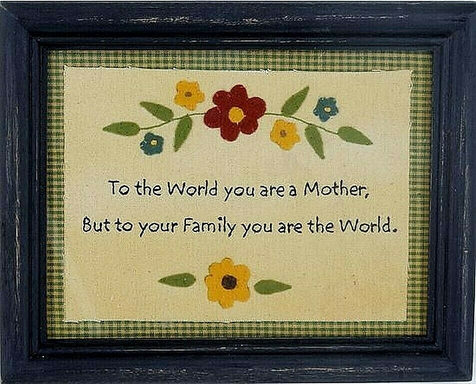 Primitive/Country Stitchery TO THE WORLD Distressed black wood frame w/Glass - The Primitive Pineapple Collection