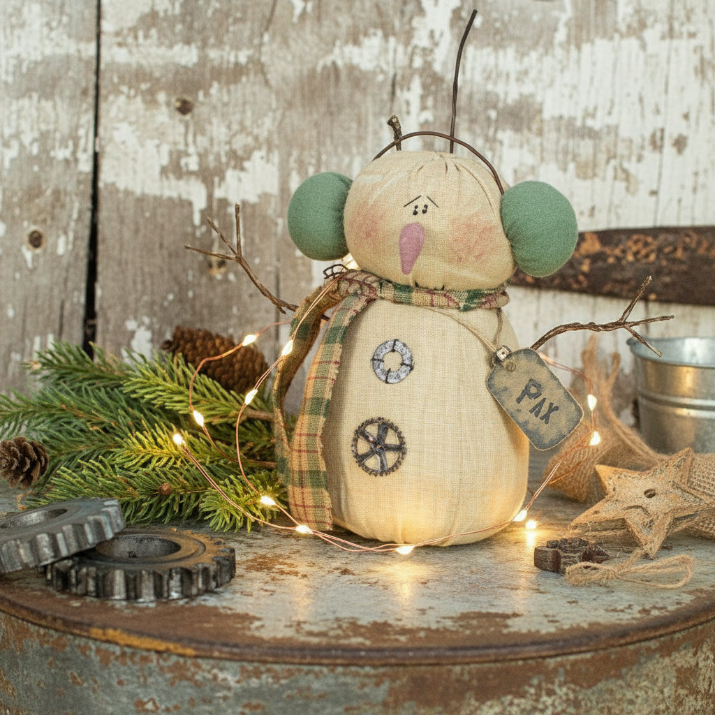 Christmas Folk Art Honey and Me Pax Salvage Snowman 6.5" - The Primitive Pineapple Collection