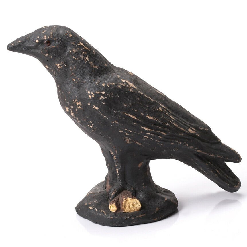 Ragon Halloween Fall 6.5" Black Crow Paper Mache Figurine - The Primitive Pineapple Collection