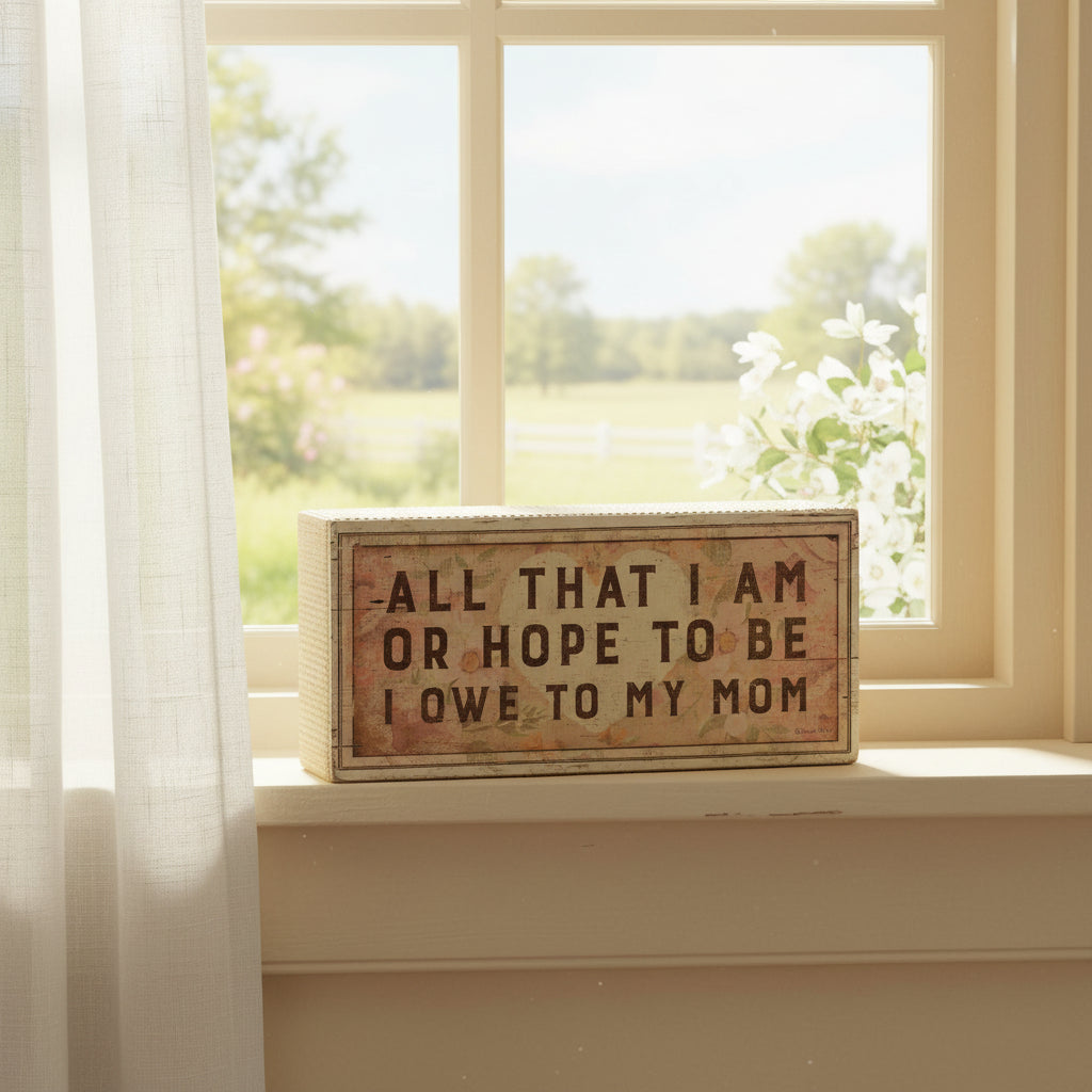 Farmhouse/Country All That I am I Owe To My Mom Block Shelf Sitter - The Primitive Pineapple Collection