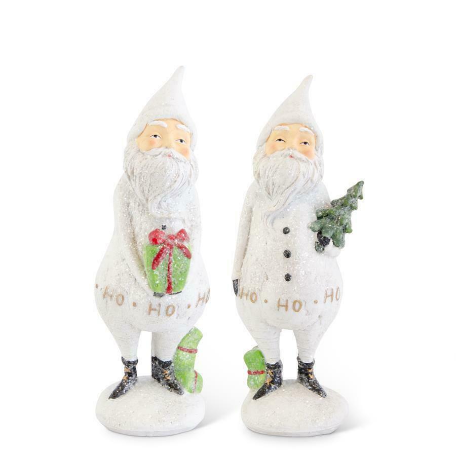 Christmas Vintage Look Resin 7.5" White Santa 2 styles Figurine Present/ Tree - The Primitive Pineapple Collection