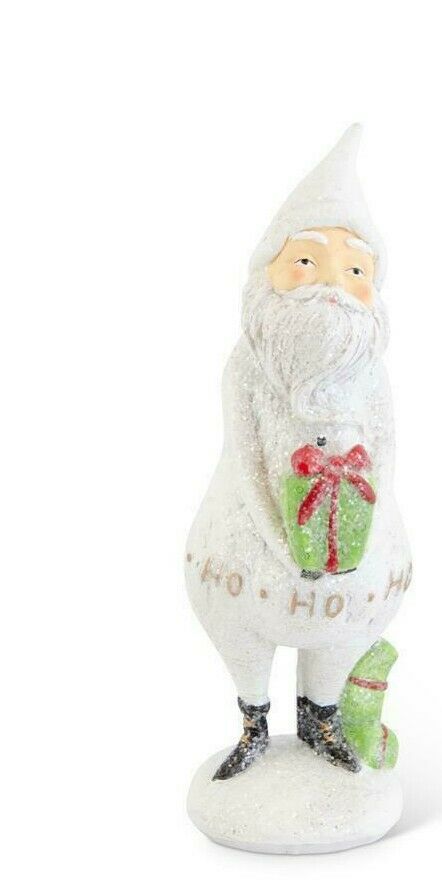 Christmas Vintage Look Resin 7.5" White Santa 2 styles Figurine Present/ Tree - The Primitive Pineapple Collection