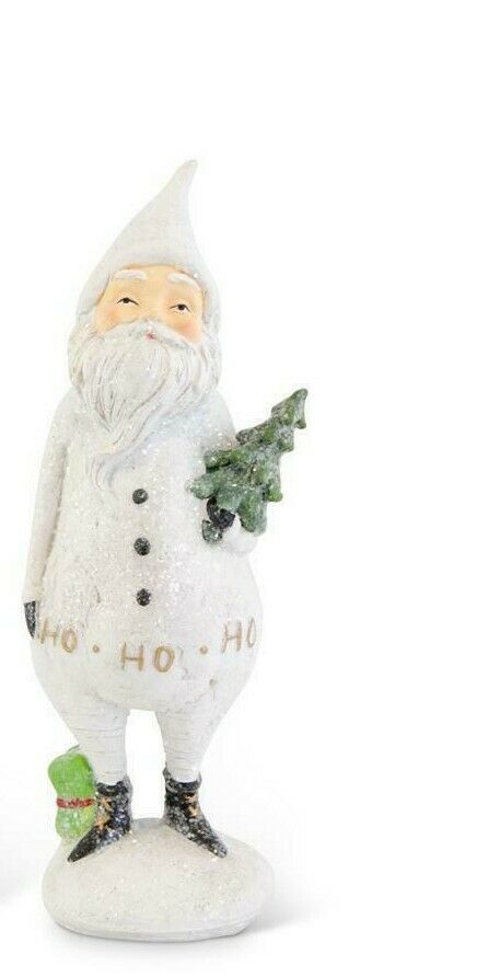 Christmas Vintage Look Resin 7.5" White Santa 2 styles Figurine Present/ Tree - The Primitive Pineapple Collection