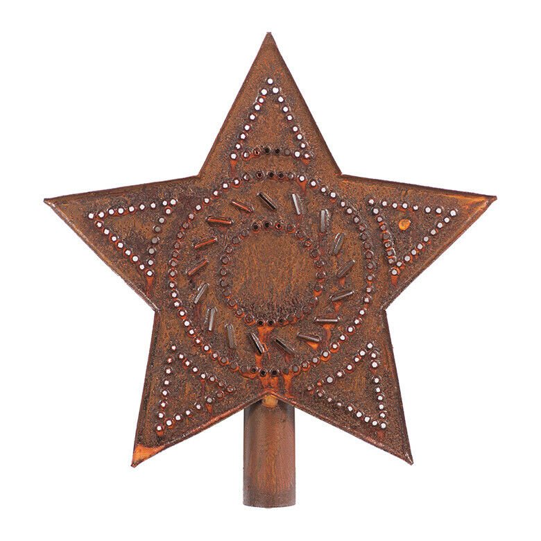 Primitive Country Punched Rusty Tin Star Tree Topper 8” - The Primitive Pineapple Collection