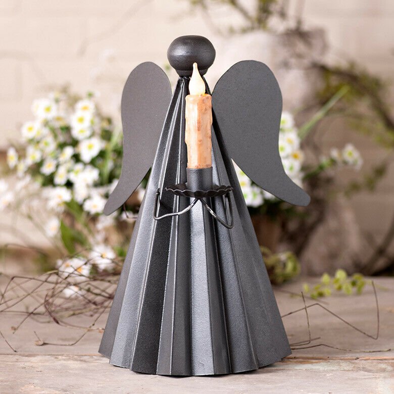 Primitive Country Tin Angel Figure Candle Holder Rustic Centerpiece 13.5" - The Primitive Pineapple Collection