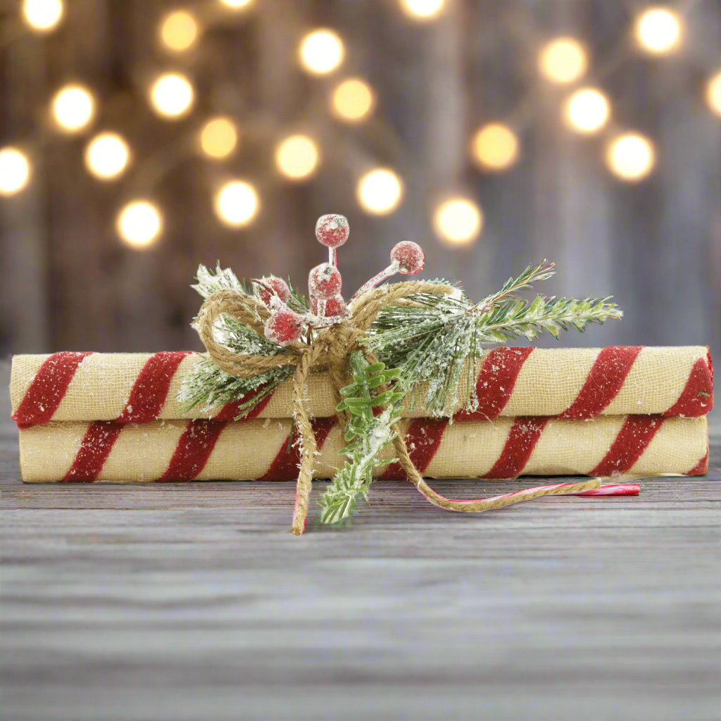 Primitive/Farmhouse Christmas 9" Candy Cane Sticks Greens/Berries Bundle 3 pc - The Primitive Pineapple Collection