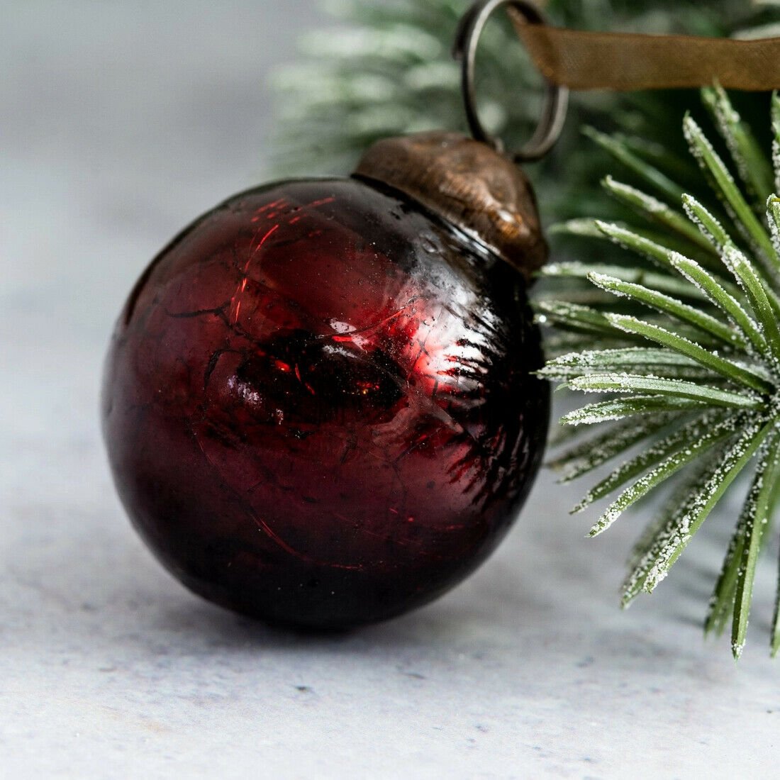 Christmas Handmade 6 pc Small 1" Crackle Glass Ball Ornaments Vintage Look - The Primitive Pineapple Collection