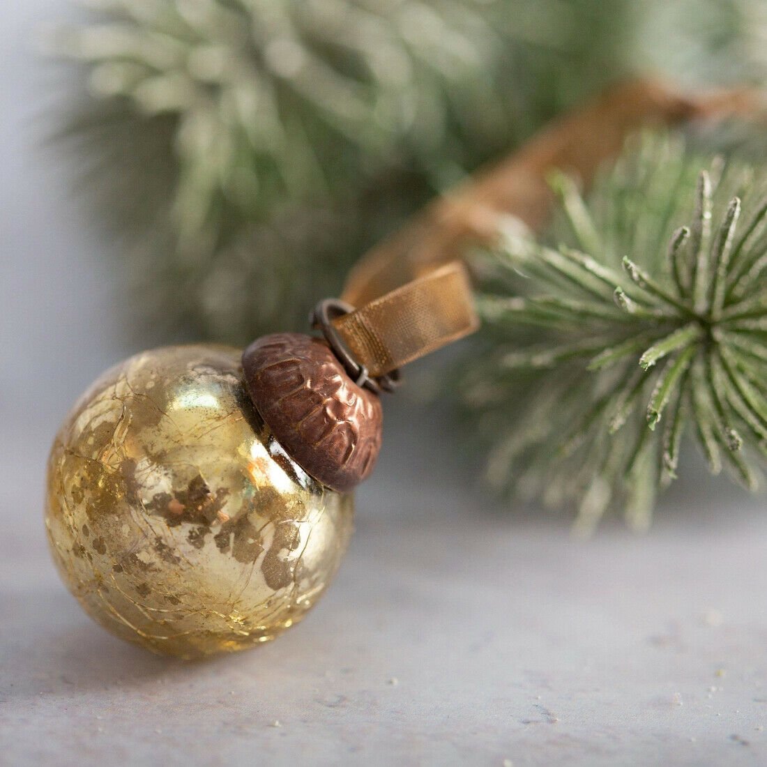 Christmas Handmade 6 pc Small 1&quot; Crackle Glass Ball Ornaments Vintage Look - The Primitive Pineapple Collection