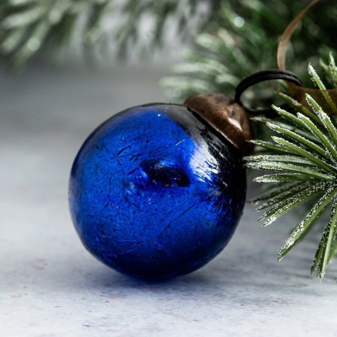 Christmas Handmade 6 pc Small 1" Crackle Glass Ball Ornaments Vintage Look - The Primitive Pineapple Collection