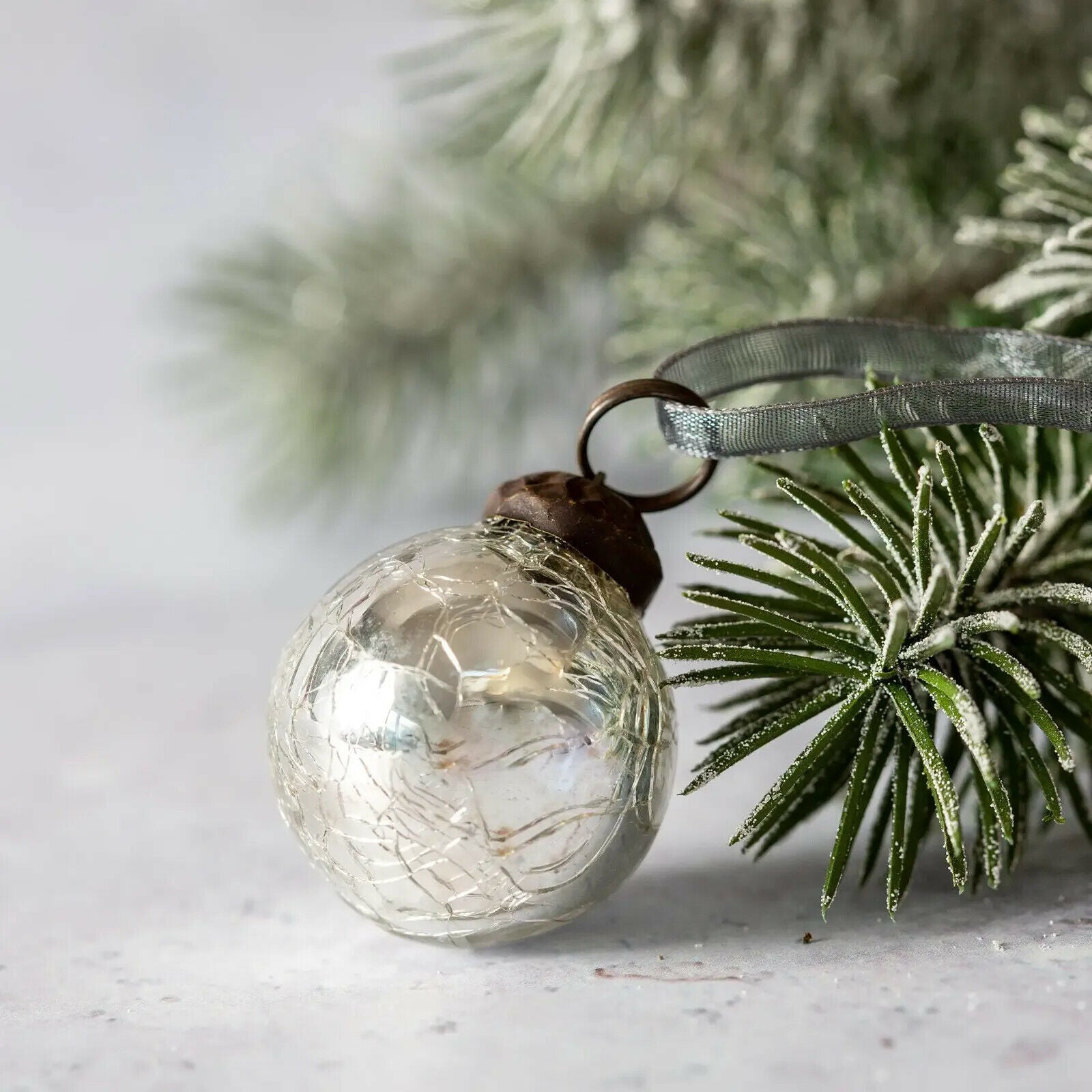 Christmas Handmade 6 pc Small 1" Crackle Glass Ball Ornaments Vintage Look - The Primitive Pineapple Collection