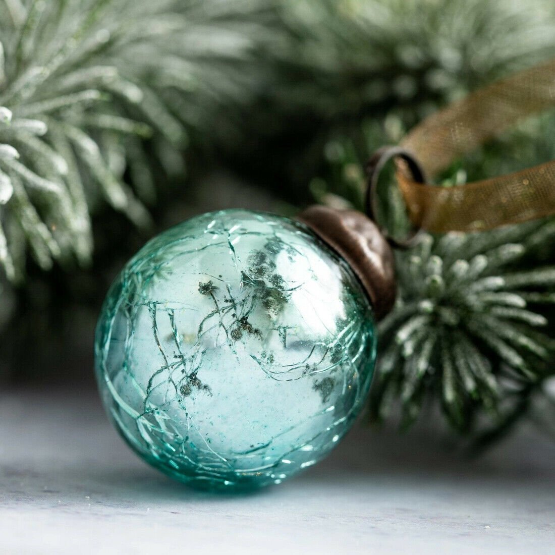 Christmas Handmade 6 pc Small 1" Crackle Glass Ball Ornaments Vintage Look - The Primitive Pineapple Collection