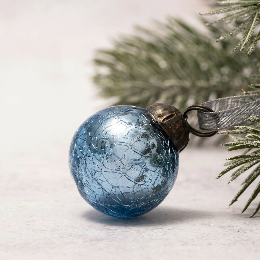 Christmas Handmade 6 pc Small 1" Crackle Glass Ball Ornaments Vintage Look - The Primitive Pineapple Collection
