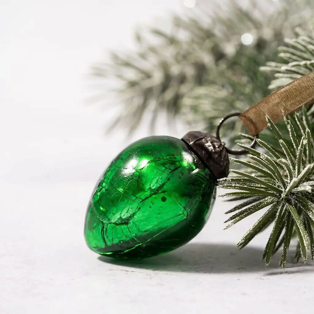 Christmas Handmade 6pc Small 1” Crackle Egg Shaped Glass ornament Feather Tree - The Primitive Pineapple Collection
