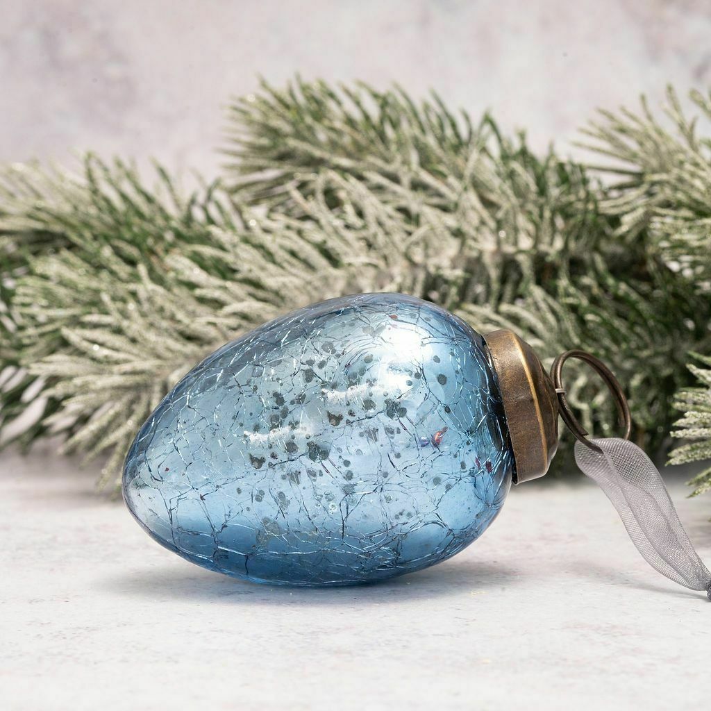 Christmas Handmade 6pc Small 1” Crackle Egg Shaped Glass ornament Feather Tree - The Primitive Pineapple Collection