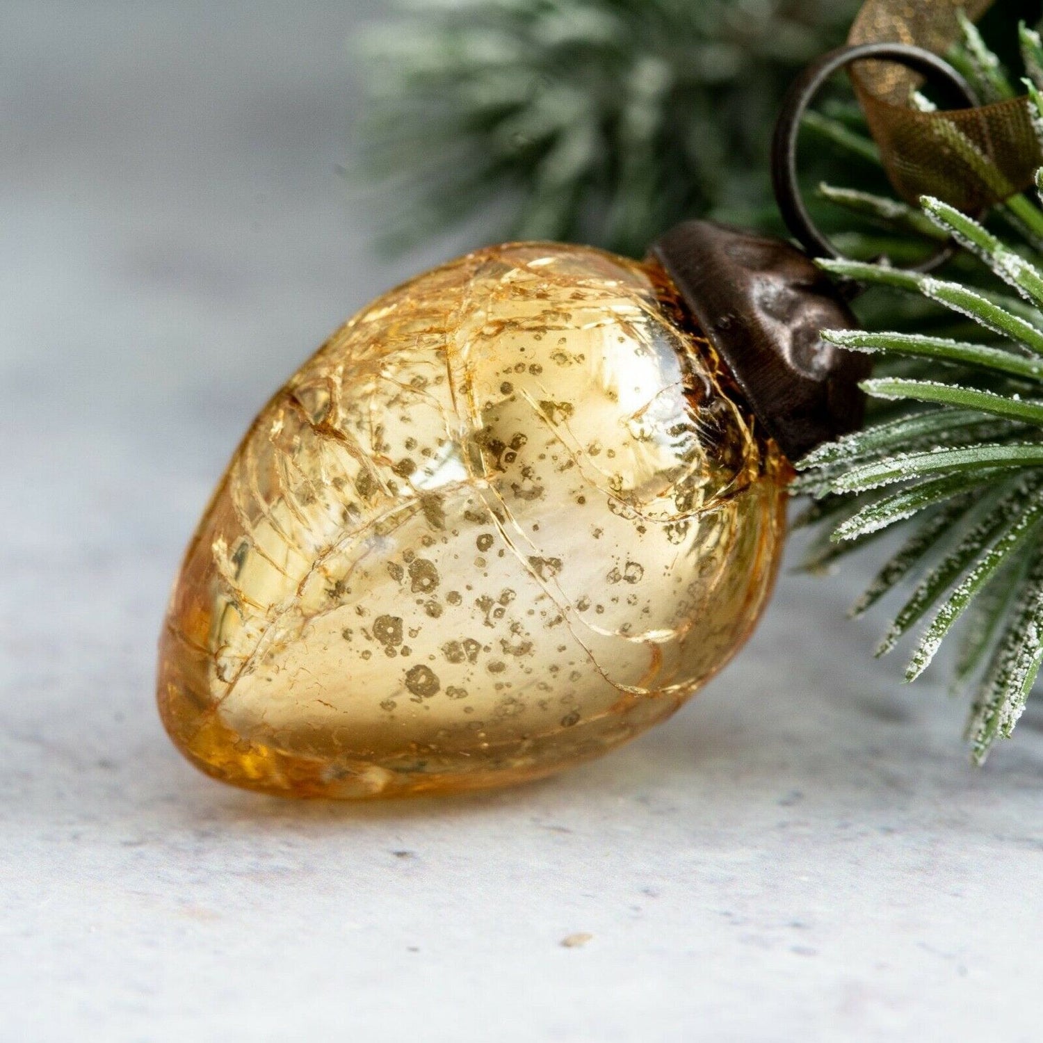 Christmas Handmade 6pc Small 1” Crackle Egg Shaped Glass ornament Feather Tree - The Primitive Pineapple Collection