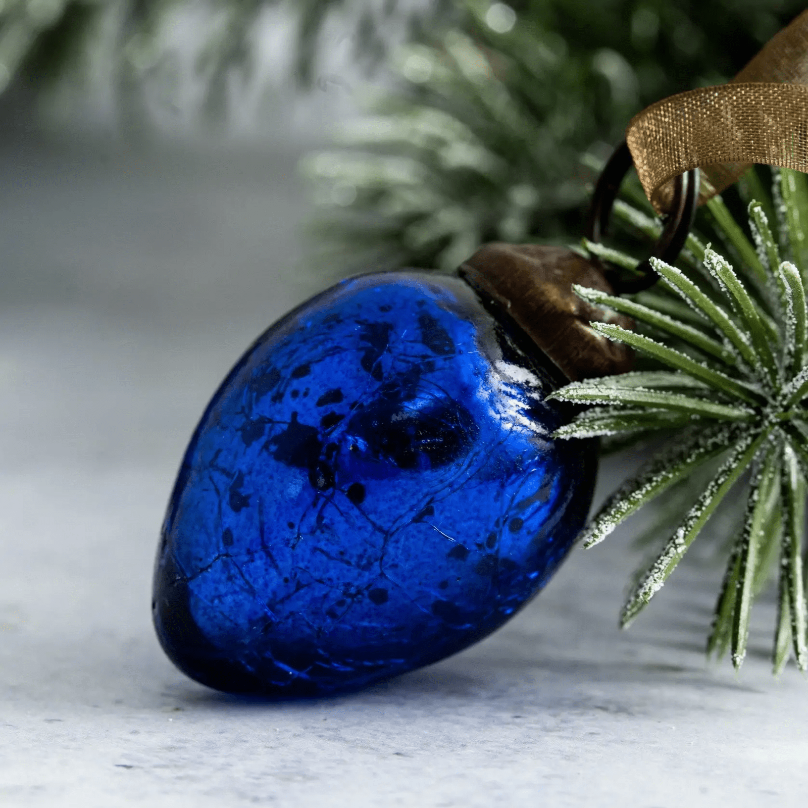 Christmas Handmade 6pc Small 1” Crackle Egg Shaped Glass ornament Feather Tree - The Primitive Pineapple Collection