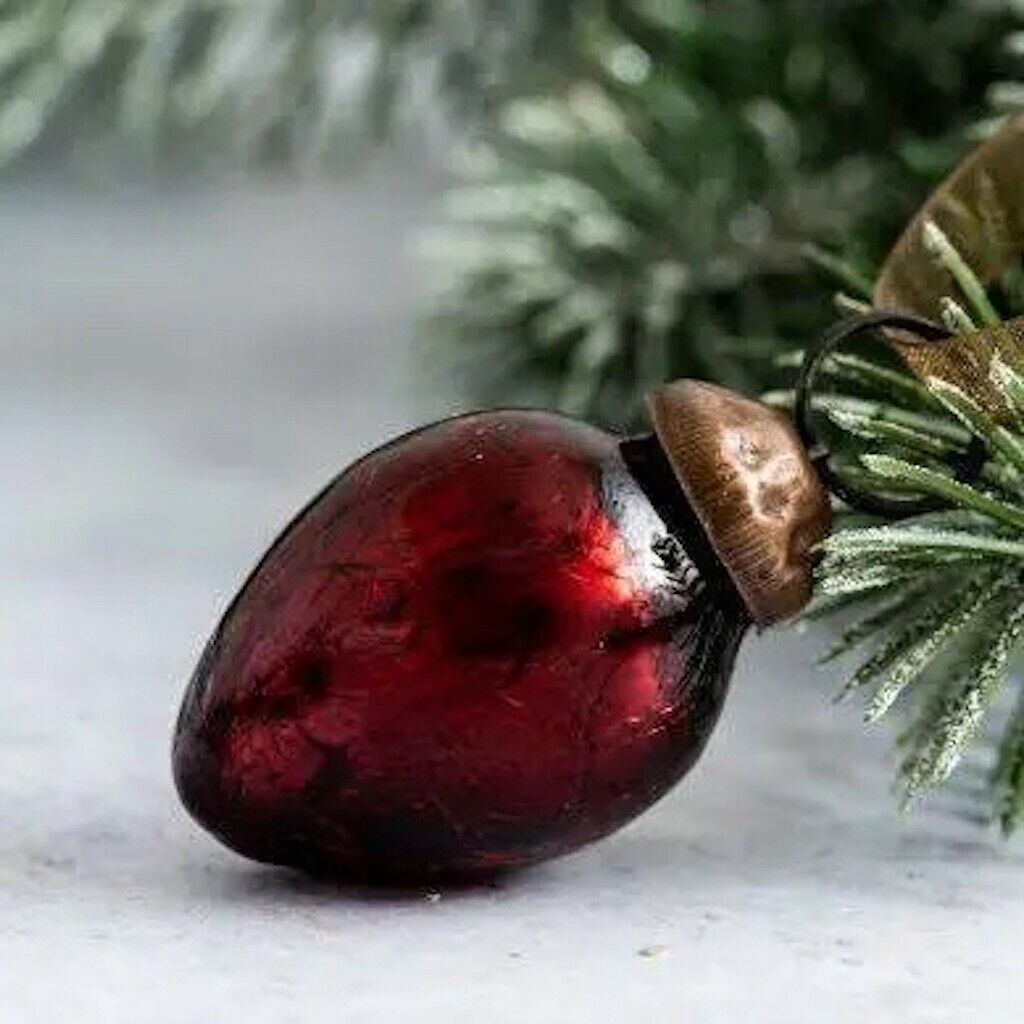 Christmas Handmade 6pc Small 1” Crackle Egg Shaped Glass ornament Feather Tree - The Primitive Pineapple Collection