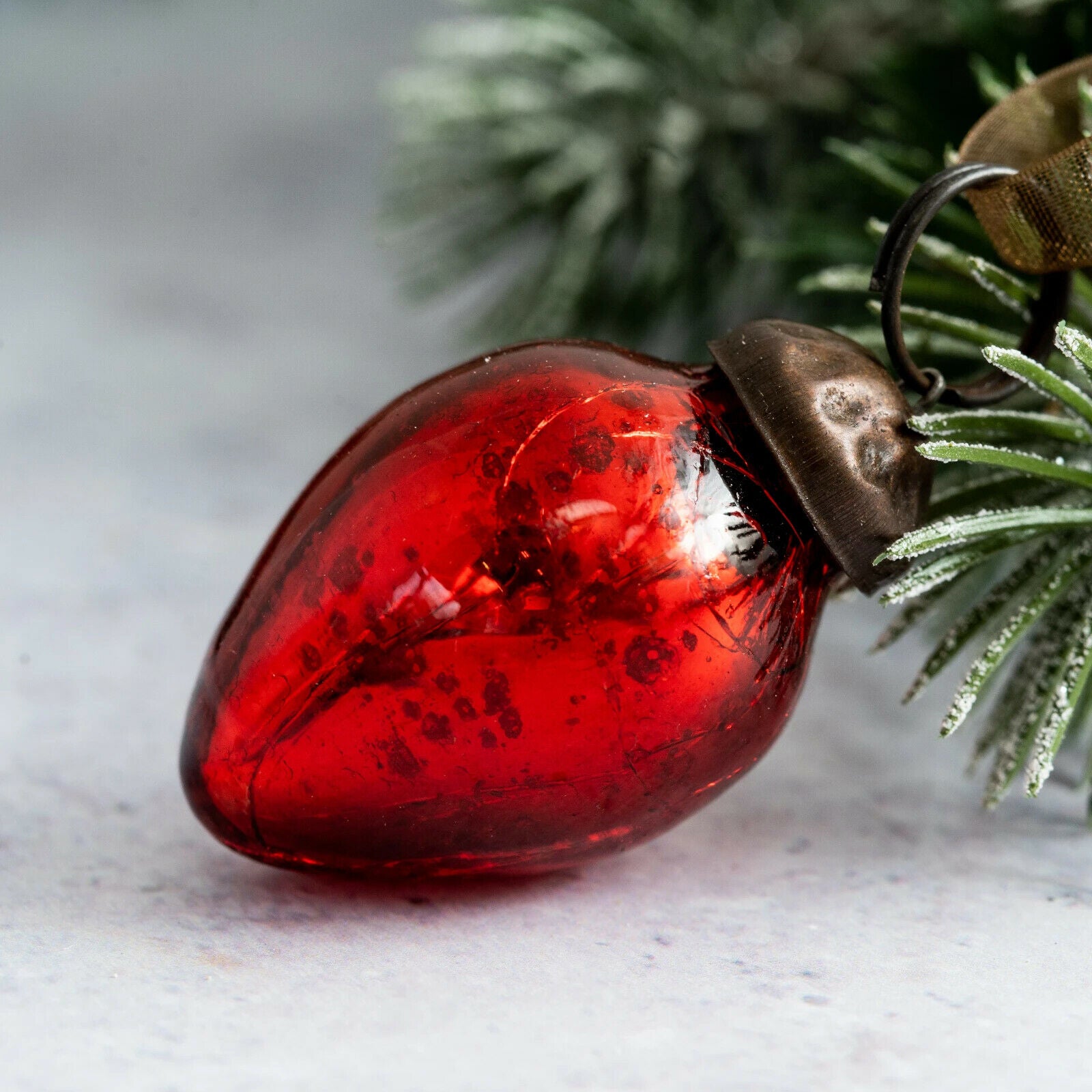 Christmas Handmade 6pc Small 1” Crackle Egg Shaped Glass ornament Feather Tree - The Primitive Pineapple Collection