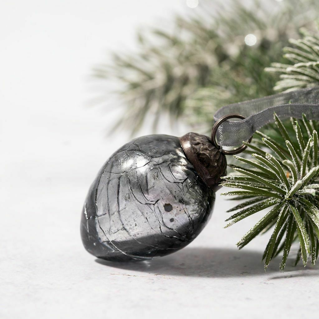 Christmas Handmade 6pc Small 1” Crackle Egg Shaped Glass ornament Feather Tree - The Primitive Pineapple Collection