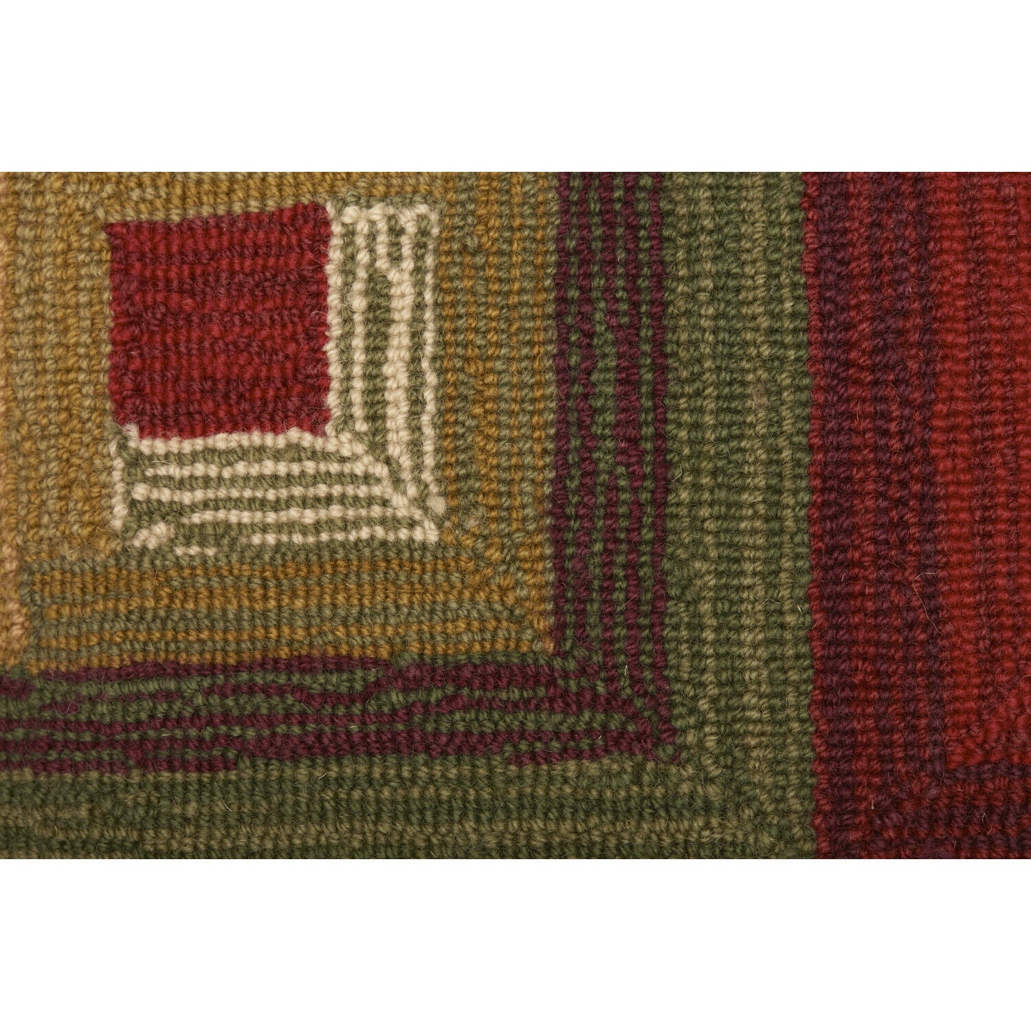 Primitive Colonial 18"x18" Log Cabin Hooked Accent Pillow Green Tea Wool - The Primitive Pineapple Collection
