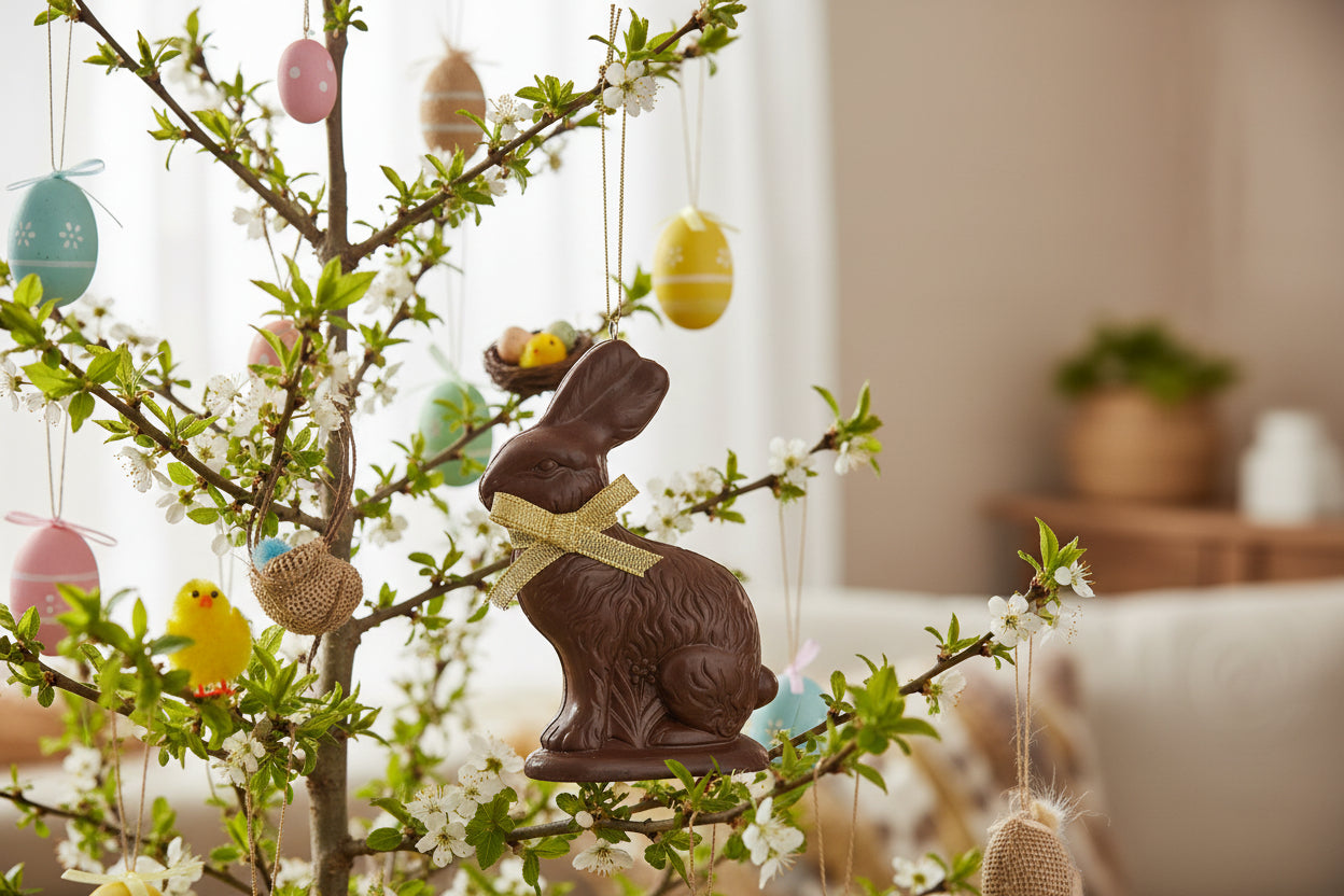 Spring Easter Chocolate Rabbit Ornament 5.9" with Ribbon - The Primitive Pineapple Collection