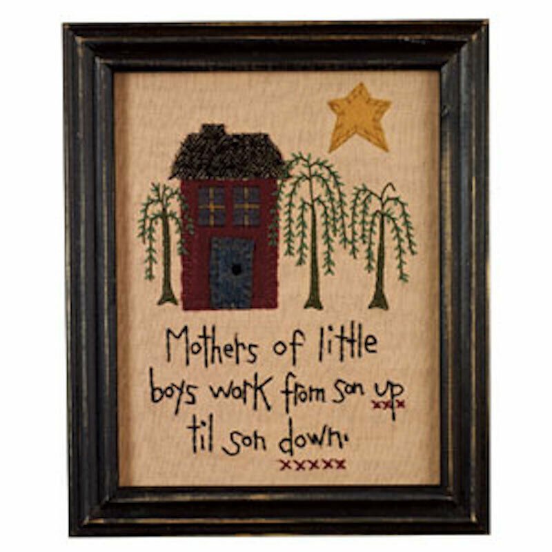 Primitive Country Mother of Boys Framed Sampler 9.75x11.75 - The Primitive Pineapple Collection