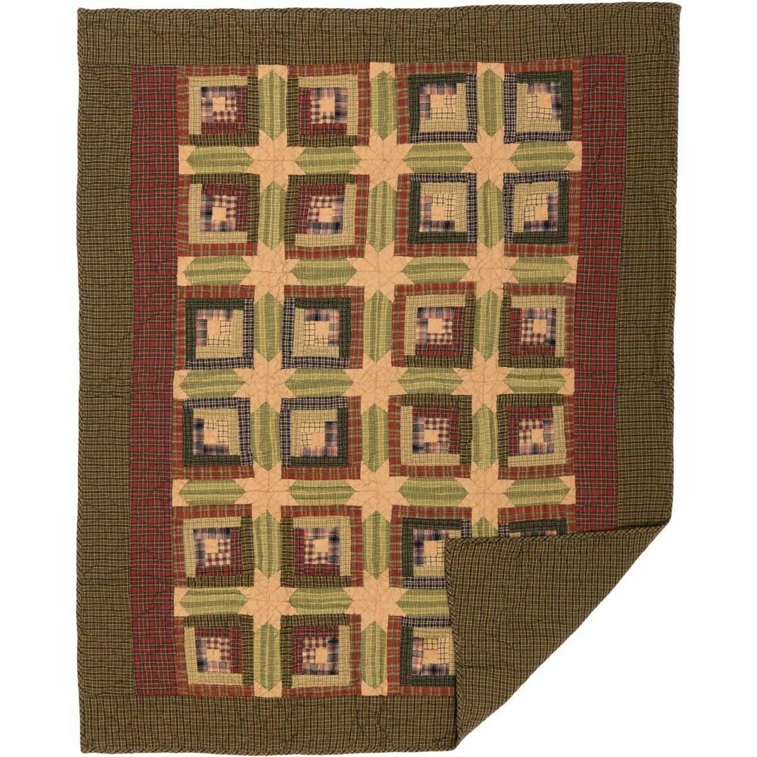 Primitive Tea Cabin Throw 60X50 Log Cabin Patchwork Hand Quilting - The Primitive Pineapple Collection