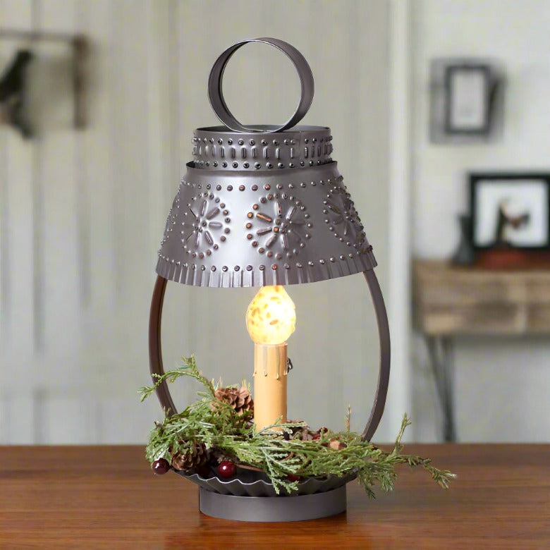 Primitive /Country Tin Single Student Light with Shade in Smokey Black - The Primitive Pineapple Collection