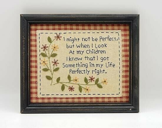 Primitive/country stitchery might not be perfect distressed frame w/glass - The Primitive Pineapple Collection