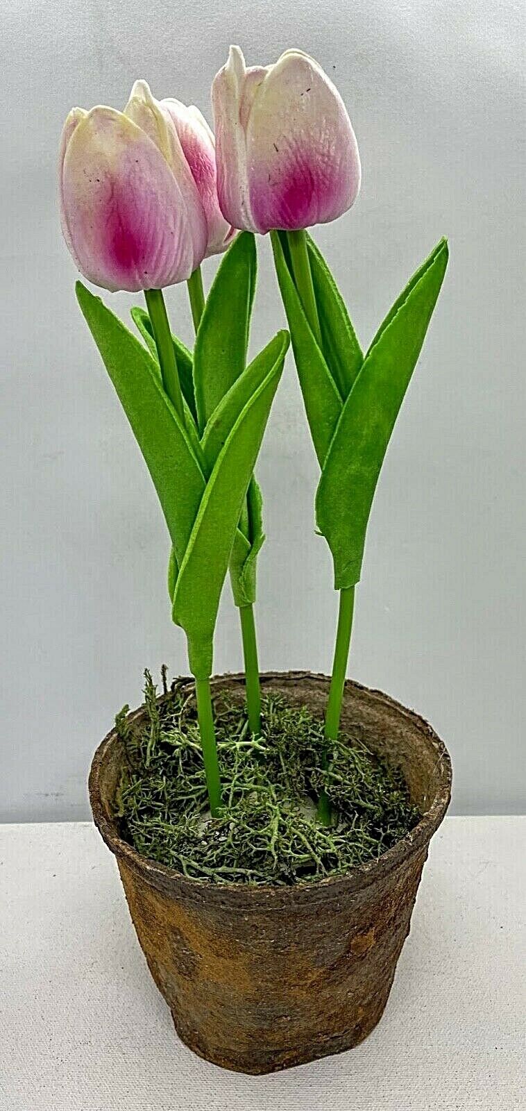 Primitive Farmhouse Spring Faux Tulips in Wax Dipped Pot - The Primitive Pineapple Collection
