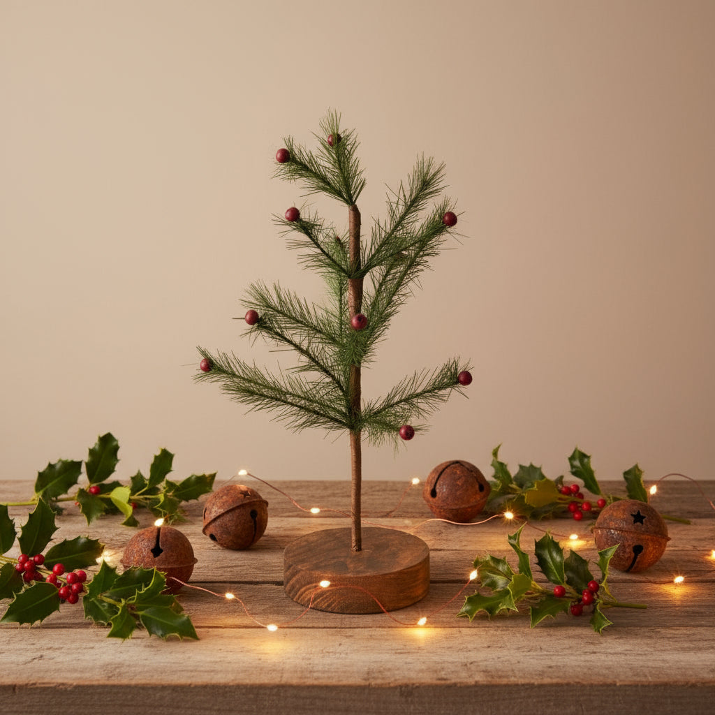 Primitive Farmhouse 13" Red Berry Feather Tree Country Craft - The Primitive Pineapple Collection