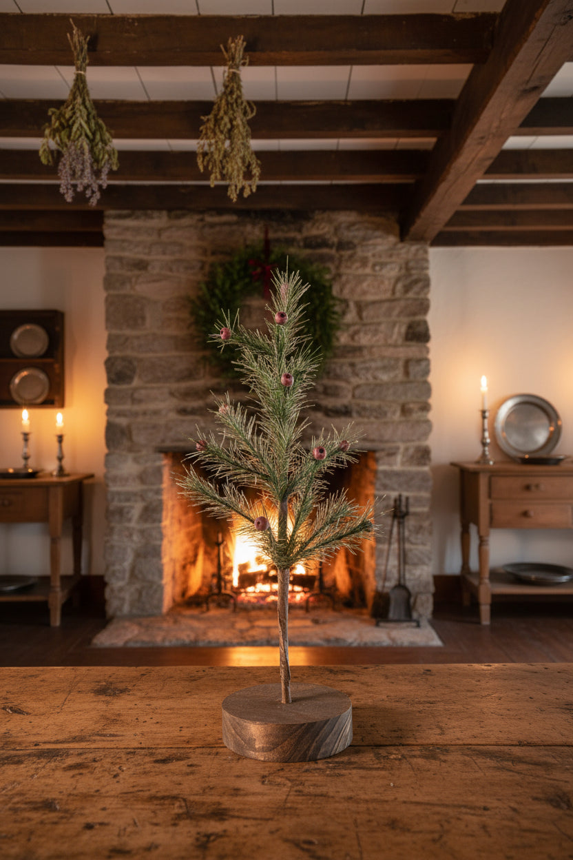 Primitive Farmhouse 13" Red Berry Feather Tree Country Craft - The Primitive Pineapple Collection