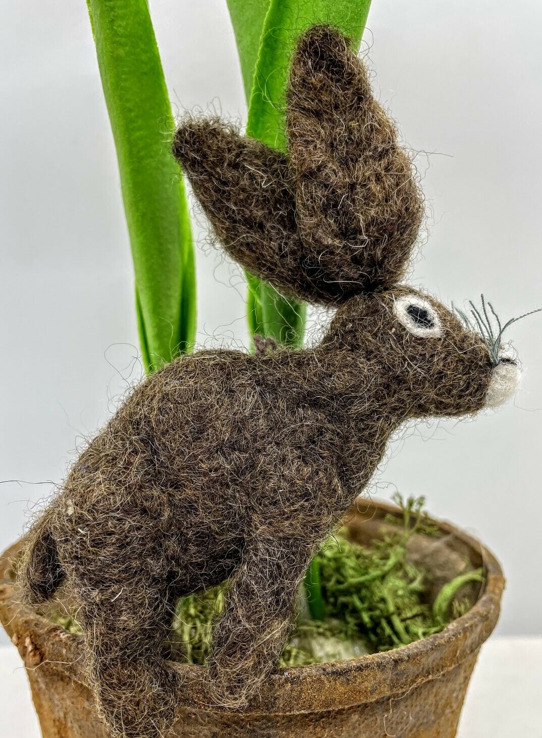 Primitive Folk Art Handmade Felted Brown Bunny Ornament 3&quot;x2&quot; - The Primitive Pineapple Collection