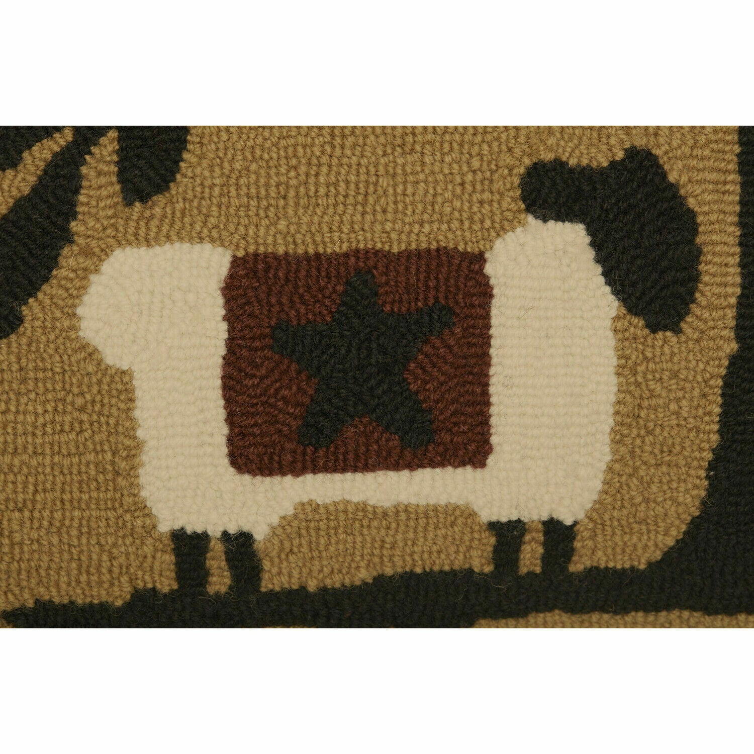 Primitive/Country Heritage Farms Sheep and Star Hooked Pillow 14x22 - The Primitive Pineapple Collection