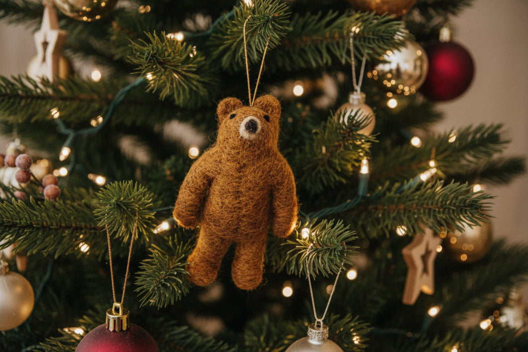 Primitive Folk Art Handmade Felted Wool Teddy Bear Ornaments - The Primitive Pineapple Collection
