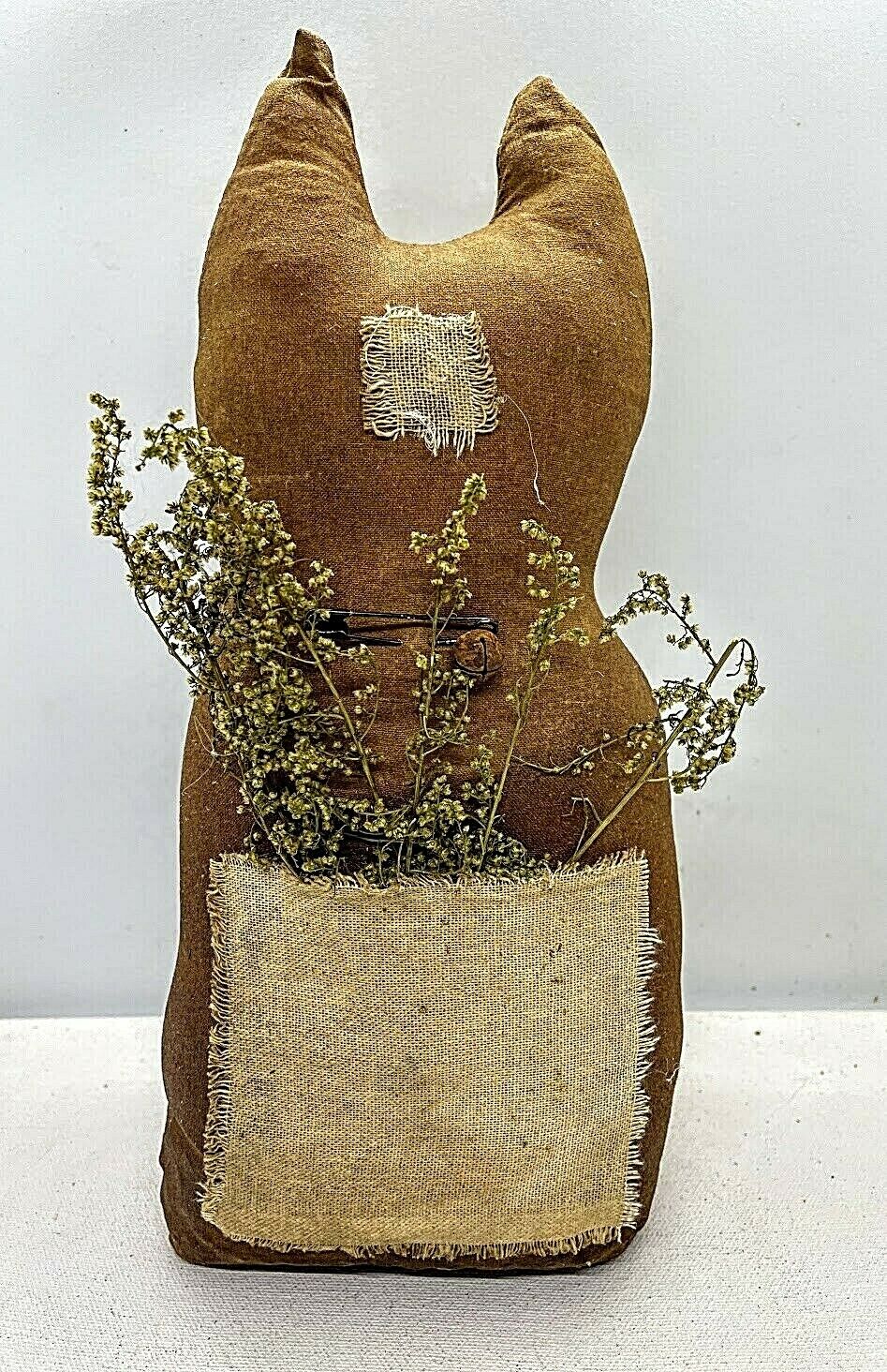 Primitive Farmhouse Grungy Cat Sweet Annie Stump Doll 11" - The Primitive Pineapple Collection