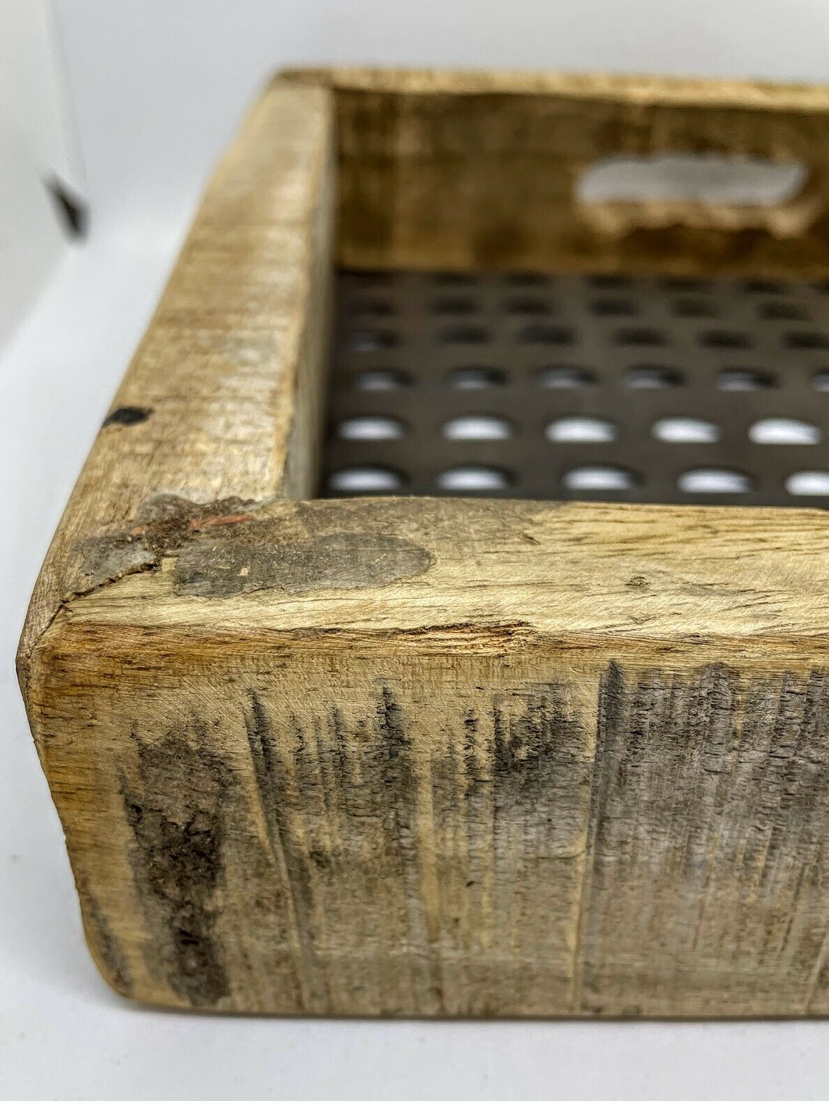 Primitive Farmhouse Rustic Wooden Tray w/ Metal Cut Out Bottom 11"x 11" - The Primitive Pineapple Collection