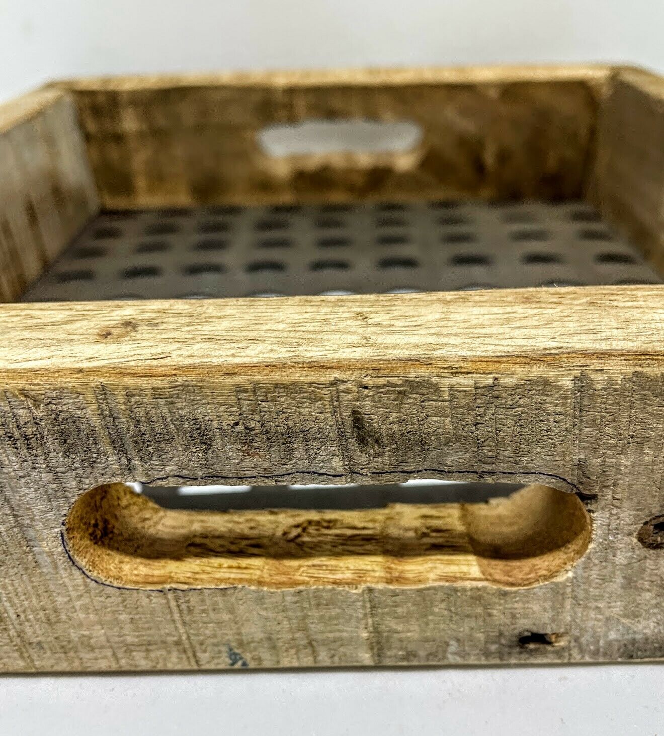 Primitive Farmhouse Rustic Wooden Tray w/ Metal Cut Out Bottom 11"x 11" - The Primitive Pineapple Collection