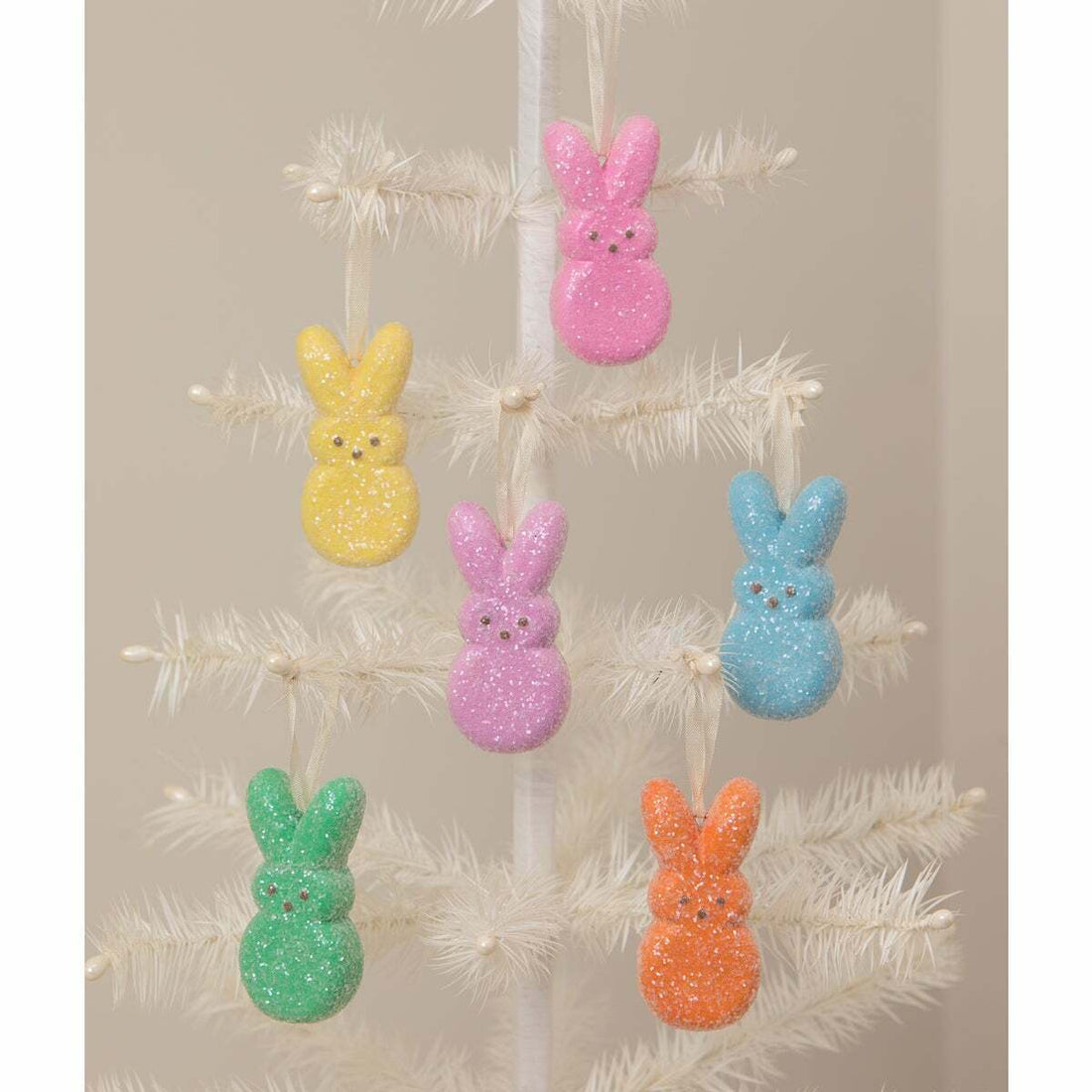 Bethany Lowe Spring Easter Pastel Peep Bunny 6 pc Ornaments PE1102 - The Primitive Pineapple Collection