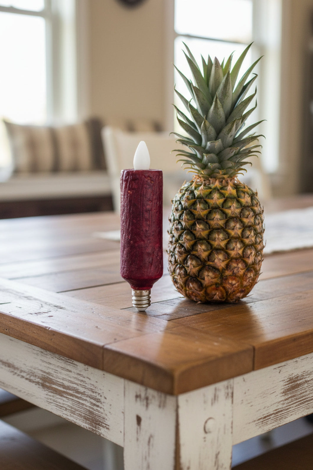 Primitive Country Grungy Burgundy 3.5" Moving flame Electric Light bulb Candle - The Primitive Pineapple Collection