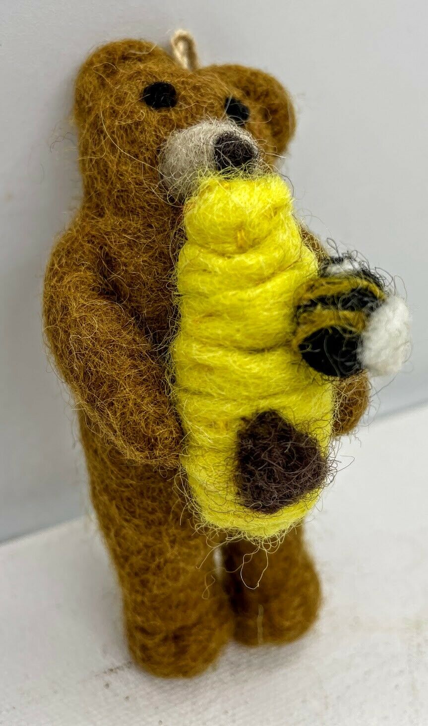 Primitive Folk Art Handmade Felted Wool Honey Teddy Bear w/ Beehive Ornament - The Primitive Pineapple Collection