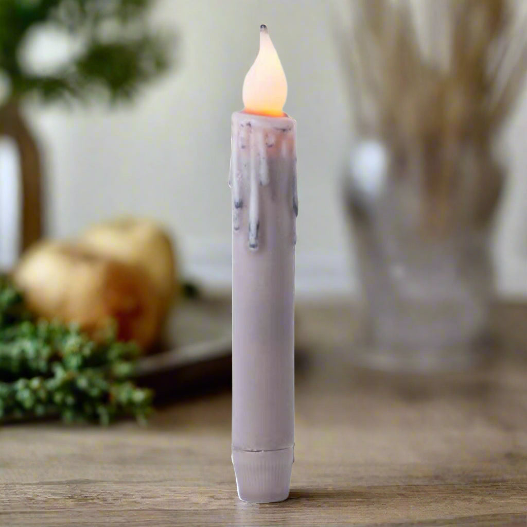 Primitive/Country Gray 7" Battery Operated Flameless Taper Candle W/ Timer - The Primitive Pineapple Collection