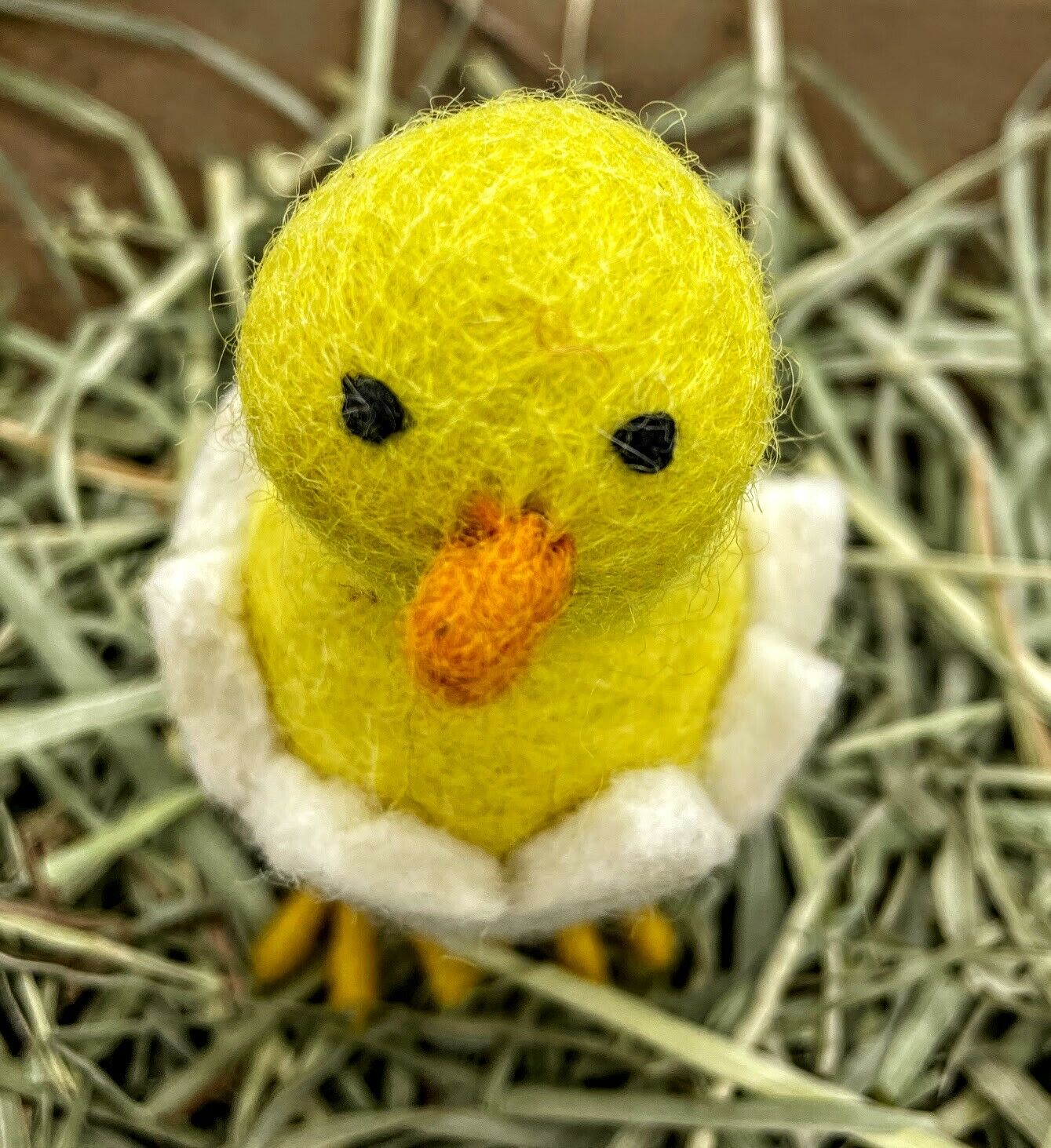 Primitive Folk Art Handmade Felted Chick in Egg Figurine 3.5" x 2" - The Primitive Pineapple Collection
