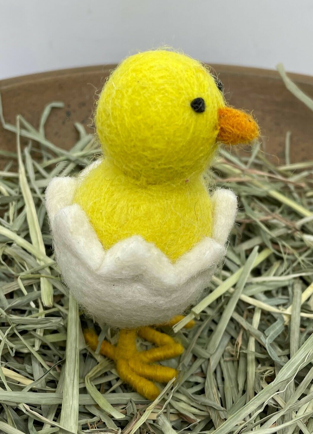 Primitive Folk Art Handmade Felted Chick in Egg Figurine 3.5" x 2" - The Primitive Pineapple Collection