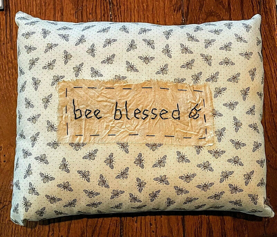 Handmade Bee Blessed Hand Stitched Accent Pillow Floral Fabric 8&quot; X 10&quot; - The Primitive Pineapple Collection