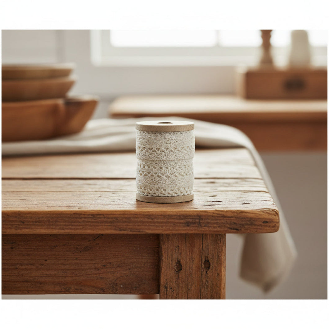 Farmhouse Country Craft Wood Spool w/ Lace Crafts Bowl Filler - The Primitive Pineapple Collection