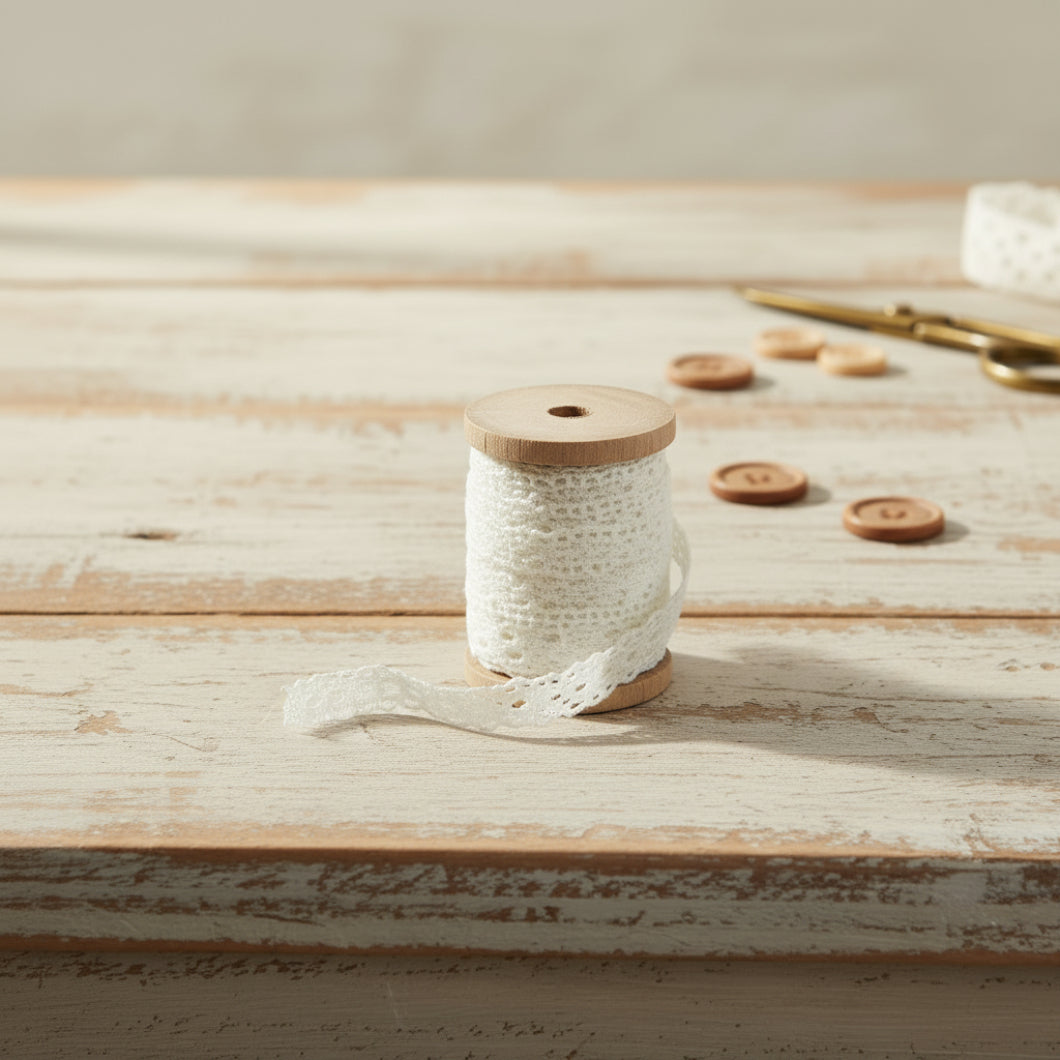 Farmhouse Country Craft Wood Spool w/ Lace Crafts Bowl Filler - The Primitive Pineapple Collection
