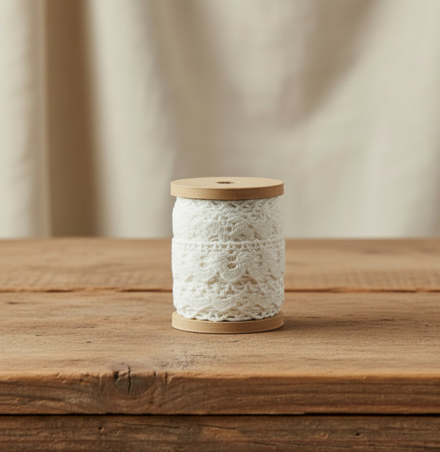 Farmhouse Country Craft Wood Spool w/ Lace Crafts Bowl Filler - The Primitive Pineapple Collection